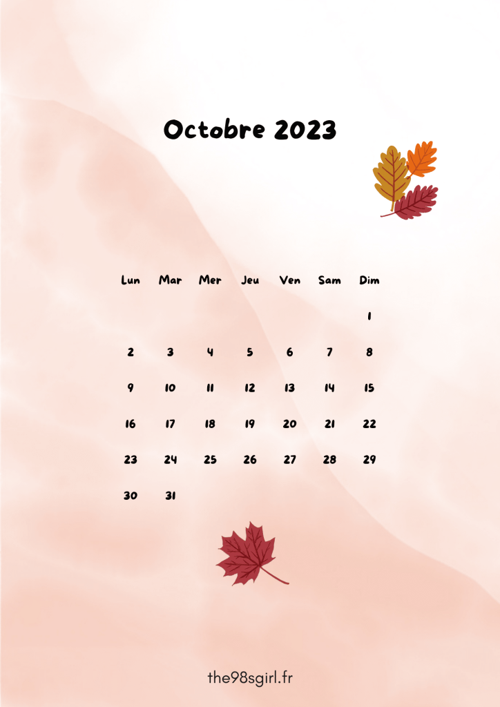 calendrier octobre